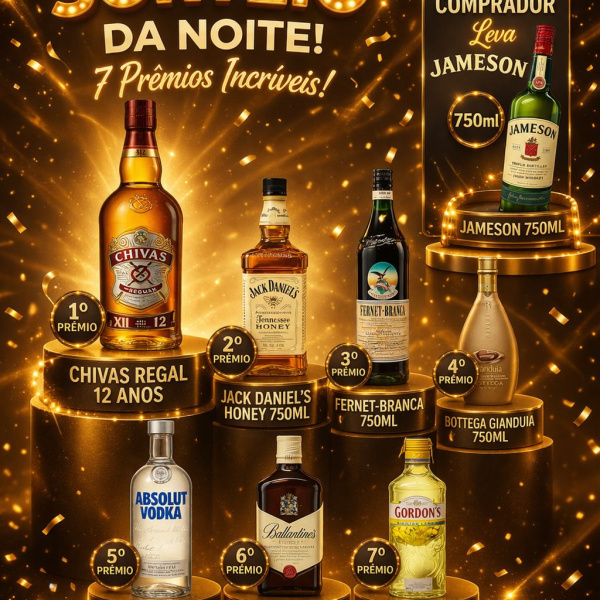 🚨 SORTEIO DA NOITE – 7 PRÊMIOS TOP! 🚨